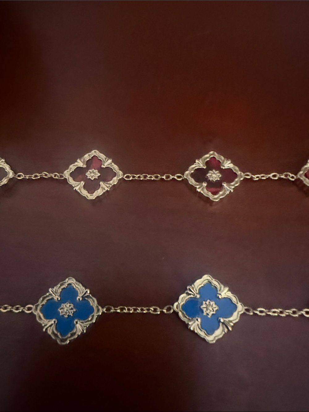 Gold-Plated stainless steel blue and red clover Link Bracelets- Brand